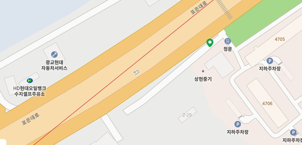 옮긴 자리에서 클릭해 핀 위치가 고정된 모습